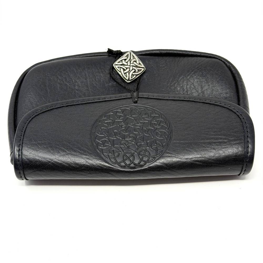 Black Leather Belt Pouch Celtic Knot Sporran Bag Silver Accent - Picture 5 of 12